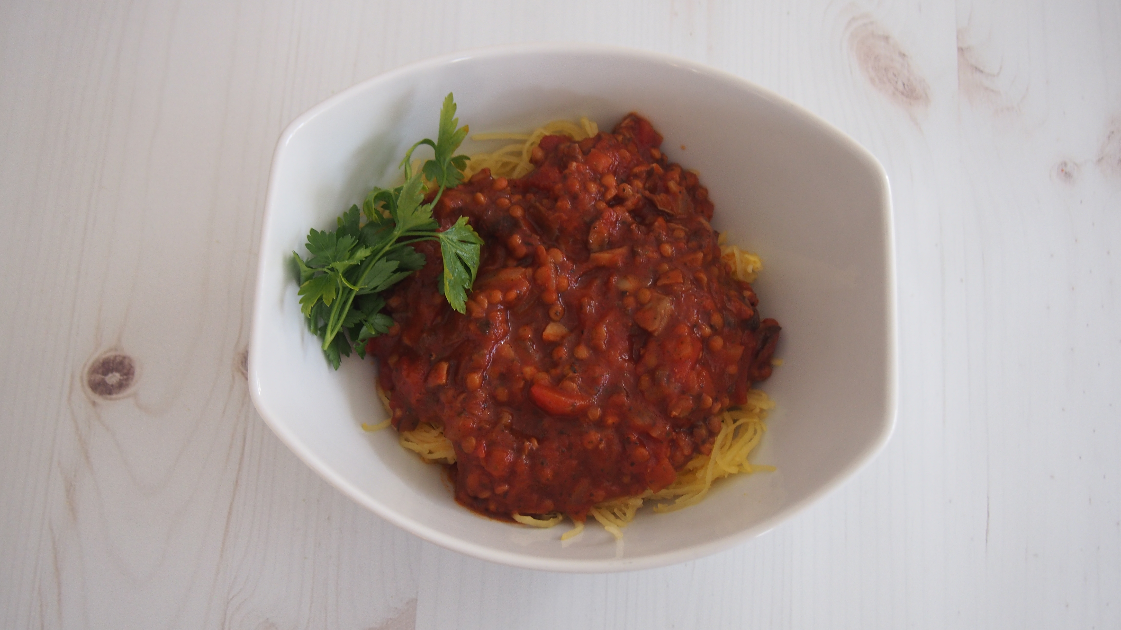 Spaghetti Squash with Mushroom &amp; Lentil Sauce
